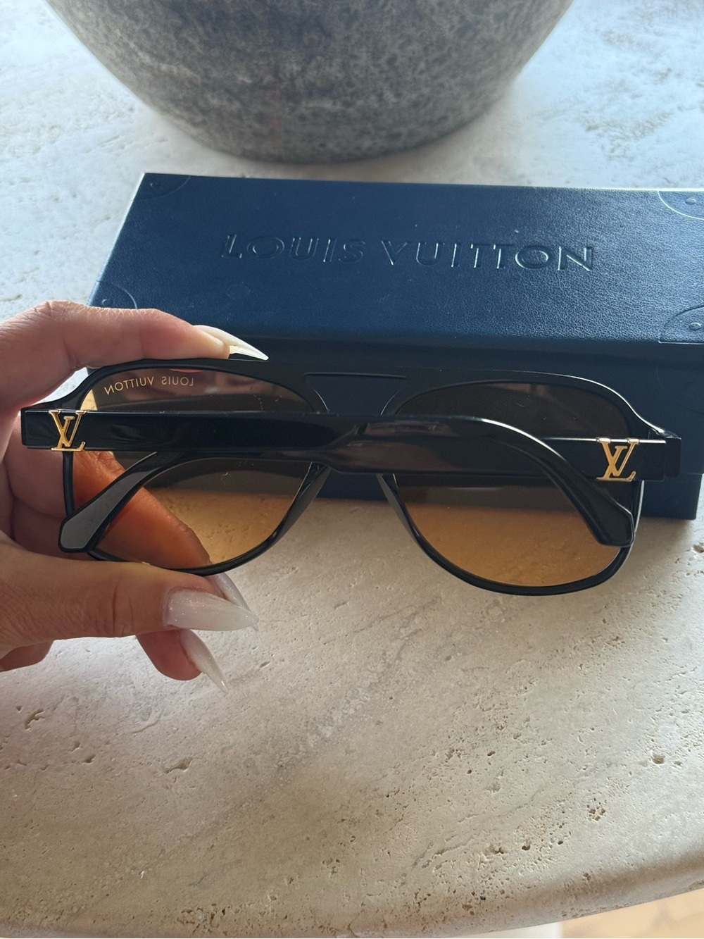 Louis Vuitton Hit Pilot Sunglasses with Amber Lenses